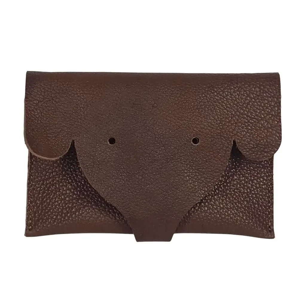 ELEPHANT‑SHAPED LEATHER CARD WALLET – GOOD FORTUNE SYMBOL – SNAP CLOSURE